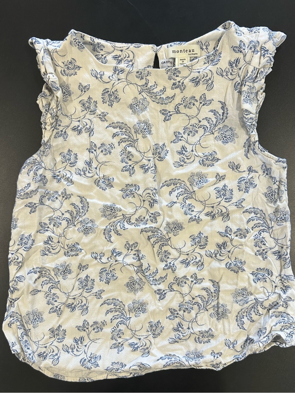 Monteau LA Cream Sleeveless Top with Blue Floral Print